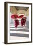 Myanmar, Mandalay Division, Bagan. Three Novice Monks Running with Red Umbrellas in a Walkway (Mr)-Matteo Colombo-Framed Premium Photographic Print