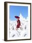 Myanmar, Mandalay Division, Mingun. Novice Monk with Red Umbrella Jumping on Hsinbyume Pagoda (Mr)-Matteo Colombo-Framed Photographic Print