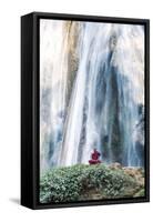 Myanmar, Mandalay Division, Pyin Oo Lwin. Burmese Monk Meditating under Dattawgyaik Waterfall (Mr)-Matteo Colombo-Framed Stretched Canvas