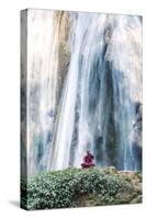 Myanmar, Mandalay Division, Pyin Oo Lwin. Burmese Monk Meditating under Dattawgyaik Waterfall (Mr)-Matteo Colombo-Stretched Canvas