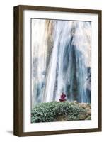 Myanmar, Mandalay Division, Pyin Oo Lwin. Burmese Monk Meditating under Dattawgyaik Waterfall (Mr)-Matteo Colombo-Framed Photographic Print