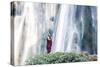 Myanmar, Mandalay Division, Pyin Oo Lwin. Burmese Monk Praying under Dattawgyaik Waterfall (Mr)-Matteo Colombo-Stretched Canvas