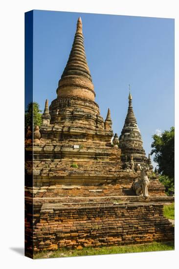 Myanmar. Mandalay. Inwa. Red Brick Stupa-Inger Hogstrom-Stretched Canvas