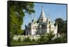 Myanmar. Mandalay. Inwa. White Temple Surrounded by Greenery-Inger Hogstrom-Framed Stretched Canvas