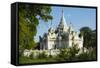 Myanmar. Mandalay. Inwa. White Temple Surrounded by Greenery-Inger Hogstrom-Framed Stretched Canvas