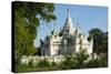Myanmar. Mandalay. Inwa. White Temple Surrounded by Greenery-Inger Hogstrom-Stretched Canvas