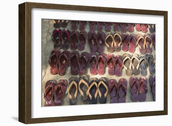 Myanmar. Mandalay. Maha Aung Myae Bone San Monastery. Lines of Shoes-Inger Hogstrom-Framed Photographic Print