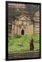 Myanmar, Mingun. a Young Monk Walking Beneath a Massive Temple Wall at Ruins of Mingun Pahtodawgyi-Brenda Tharp-Framed Photographic Print