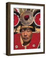 Myanmar, Naga New Year Festival, Naga Man, Taungkul Tribe Wearing Traditional Headdress-Jane Sweeney-Framed Photographic Print