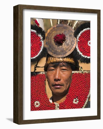 Myanmar, Naga New Year Festival, Naga Man, Taungkul Tribe Wearing Traditional Headdress-Jane Sweeney-Framed Photographic Print