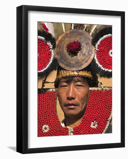 Myanmar, Naga New Year Festival, Naga Man, Taungkul Tribe Wearing Traditional Headdress-Jane Sweeney-Framed Photographic Print