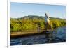 Myanmar. Shan State. Inle Lake. Intha Fisherman Rowing with His Foot-Inger Hogstrom-Framed Photographic Print