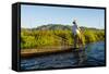 Myanmar. Shan State. Inle Lake. Intha Fisherman Rowing with His Foot-Inger Hogstrom-Framed Stretched Canvas