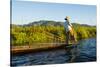 Myanmar. Shan State. Inle Lake. Intha Fisherman Rowing with His Foot-Inger Hogstrom-Stretched Canvas