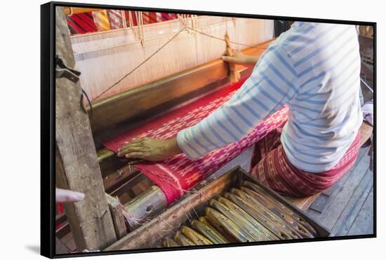 Myanmar. Shan State. Inle Lake. Ko Than Hlaing silk and lotus weaving center.-Inger Hogstrom-Framed Stretched Canvas