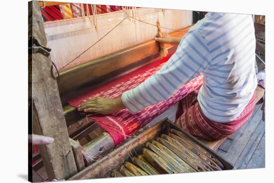 Myanmar. Shan State. Inle Lake. Ko Than Hlaing silk and lotus weaving center.-Inger Hogstrom-Stretched Canvas