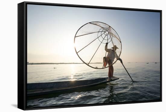 Myanmar, Shan State, Nyaungshwe Township. Local Intha Fishermen Fishing (Mr)-Matteo Colombo-Framed Stretched Canvas
