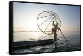 Myanmar, Shan State, Nyaungshwe Township. Local Intha Fishermen Fishing (Mr)-Matteo Colombo-Framed Stretched Canvas