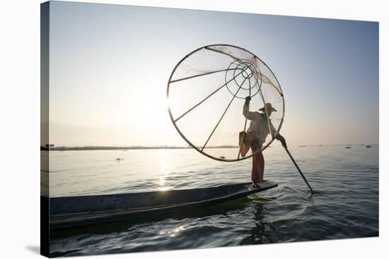 Myanmar, Shan State, Nyaungshwe Township. Local Intha Fishermen Fishing (Mr)-Matteo Colombo-Stretched Canvas