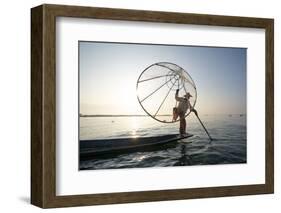 Myanmar, Shan State, Nyaungshwe Township. Local Intha Fishermen Fishing (Mr)-Matteo Colombo-Framed Photographic Print