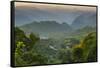 Myanmar. Shan State. Sunset over the Ridges of Haze-Filled Hills-Inger Hogstrom-Framed Stretched Canvas