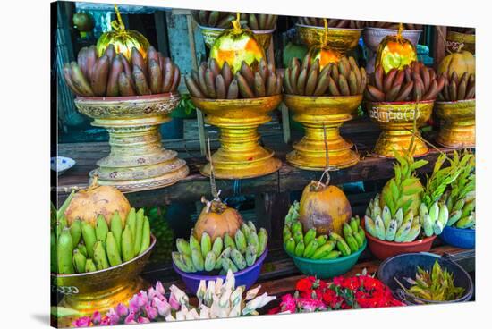 Myanmar. Yangon. Botataung Pagoda. Offerings of Fruit for Sale-Inger Hogstrom-Stretched Canvas