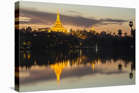 Myanmar, Yangon. Dusk Falls on Shwedagon Pagoda-Brenda Tharp-Stretched Canvas
