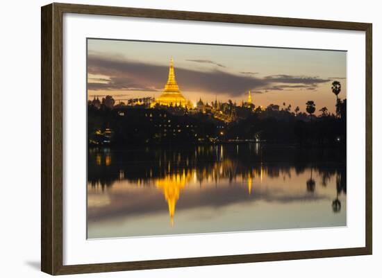 Myanmar, Yangon. Dusk Falls on Shwedagon Pagoda-Brenda Tharp-Framed Photographic Print