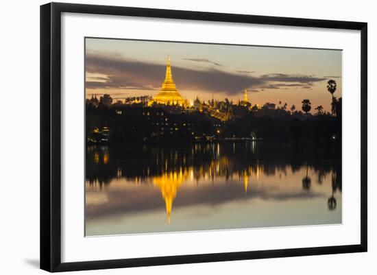 Myanmar, Yangon. Dusk Falls on Shwedagon Pagoda-Brenda Tharp-Framed Photographic Print