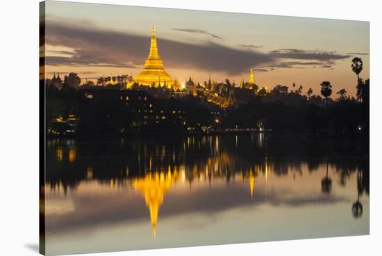 Myanmar, Yangon. Dusk Falls on Shwedagon Pagoda-Brenda Tharp-Stretched Canvas