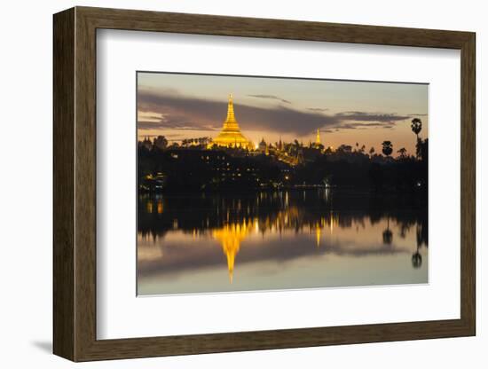 Myanmar, Yangon. Dusk Falls on Shwedagon Pagoda-Brenda Tharp-Framed Photographic Print