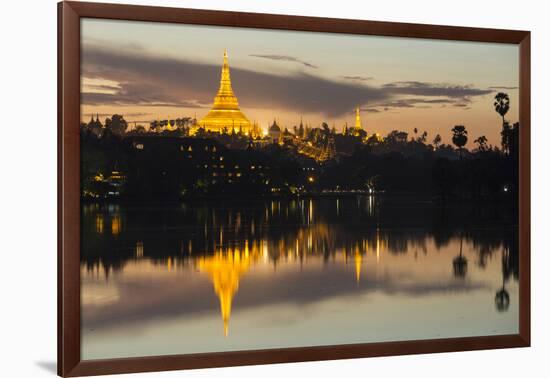 Myanmar, Yangon. Dusk Falls on Shwedagon Pagoda-Brenda Tharp-Framed Photographic Print
