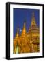 Myanmar, Yangon. Golden Stupa and Temples of Shwedagon Pagoda at Night with Moon-Brenda Tharp-Framed Photographic Print