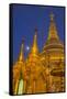 Myanmar, Yangon. Golden Stupa and Temples of Shwedagon Pagoda at Night with Moon-Brenda Tharp-Framed Stretched Canvas