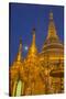 Myanmar, Yangon. Golden Stupa and Temples of Shwedagon Pagoda at Night with Moon-Brenda Tharp-Stretched Canvas