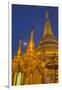 Myanmar, Yangon. Golden Stupa and Temples of Shwedagon Pagoda at Night with Moon-Brenda Tharp-Framed Photographic Print