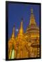 Myanmar, Yangon. Golden Stupa and Temples of Shwedagon Pagoda at Night with Moon-Brenda Tharp-Framed Photographic Print