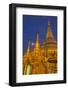 Myanmar, Yangon. Golden Stupa and Temples of Shwedagon Pagoda at Night with Moon-Brenda Tharp-Framed Photographic Print