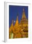 Myanmar, Yangon. Golden Stupa and Temples of Shwedagon Pagoda at Night with Moon-Brenda Tharp-Framed Photographic Print