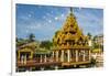 Myanmar. Yangon. Kyay Thone Pagoda. Buddhist Flags in the Breeze-Inger Hogstrom-Framed Photographic Print