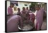Myanmar, Yangon. Nuns Serving Rice from a Huge Rice Pot at a Female Monastery-Brenda Tharp-Framed Stretched Canvas