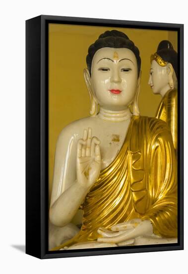 Myanmar. Yangon. Shwedagon Pagoda. Buddha in the Discussion Mudra-Inger Hogstrom-Framed Stretched Canvas