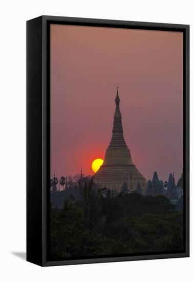 Myanmar, Yangon. Shwedagon Temple at Sunset-Jaynes Gallery-Framed Stretched Canvas