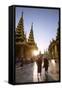 Myanmar, Yangon. Two Buddhist Monks Walking Inside Shwedagon Pagoda Complex at Sunset (Mr)-Matteo Colombo-Framed Stretched Canvas