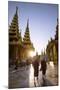 Myanmar, Yangon. Two Buddhist Monks Walking Inside Shwedagon Pagoda Complex at Sunset (Mr)-Matteo Colombo-Mounted Photographic Print