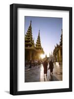 Myanmar, Yangon. Two Buddhist Monks Walking Inside Shwedagon Pagoda Complex at Sunset (Mr)-Matteo Colombo-Framed Photographic Print