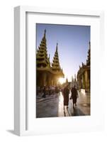 Myanmar, Yangon. Two Buddhist Monks Walking Inside Shwedagon Pagoda Complex at Sunset (Mr)-Matteo Colombo-Framed Photographic Print