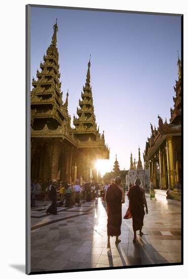 Myanmar, Yangon. Two Buddhist Monks Walking Inside Shwedagon Pagoda Complex at Sunset (Mr)-Matteo Colombo-Mounted Photographic Print