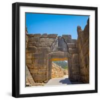 Mycenae, Argolis, Peloponnese, Greece. The Lion Gate, dating from the 13th century BC, set into...-null-Framed Photographic Print