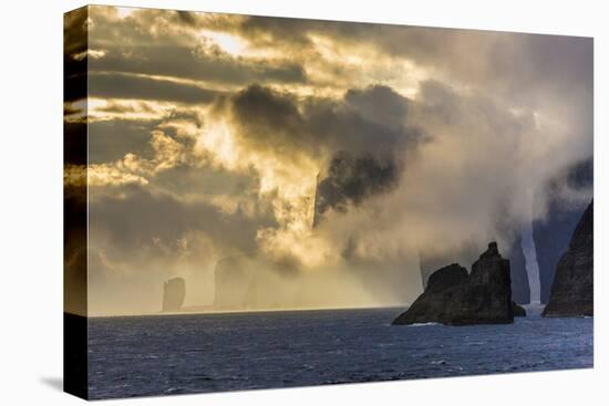 Mykines Coastline at Sunrise, Faroes, Denmark, Europe-Michael Nolan-Stretched Canvas